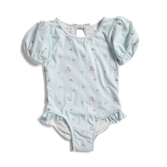 TOMMY BAHAMA Ice Flow Toddler Girls Puff Sleeve Embroidered Swimsuit